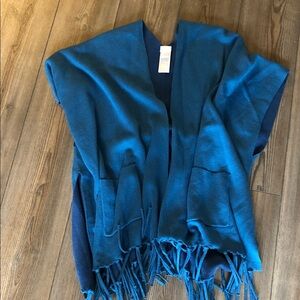 Chico's Teal and Navy Shawl with Fringe